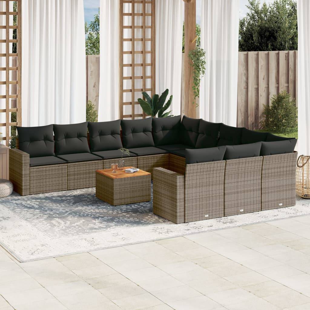 Sofasæt Til Haven 12 Dele Med Hynder Polyrattan - Grå