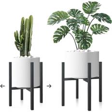 Ziwijity Justerbart växtställ, set med 2 för inomhus utomhus, blomstativ av metall för tung last, blomkruksstativ med brickor för olika krukstorlekar (2-pack svart)