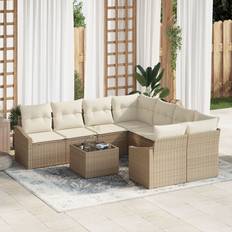 vidaXL 9-delt havemøbelsæt med puder beige poly rattan
