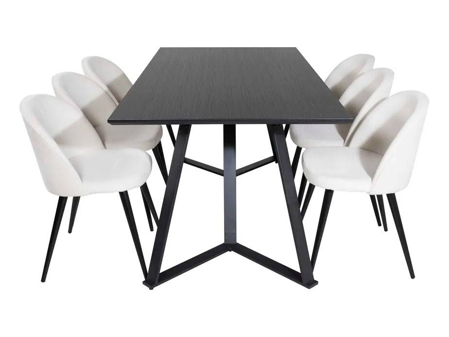 Venture Design Marina & Velvet matgrupp Svart/beige 6 st stolar & bord 180 x 90 cm