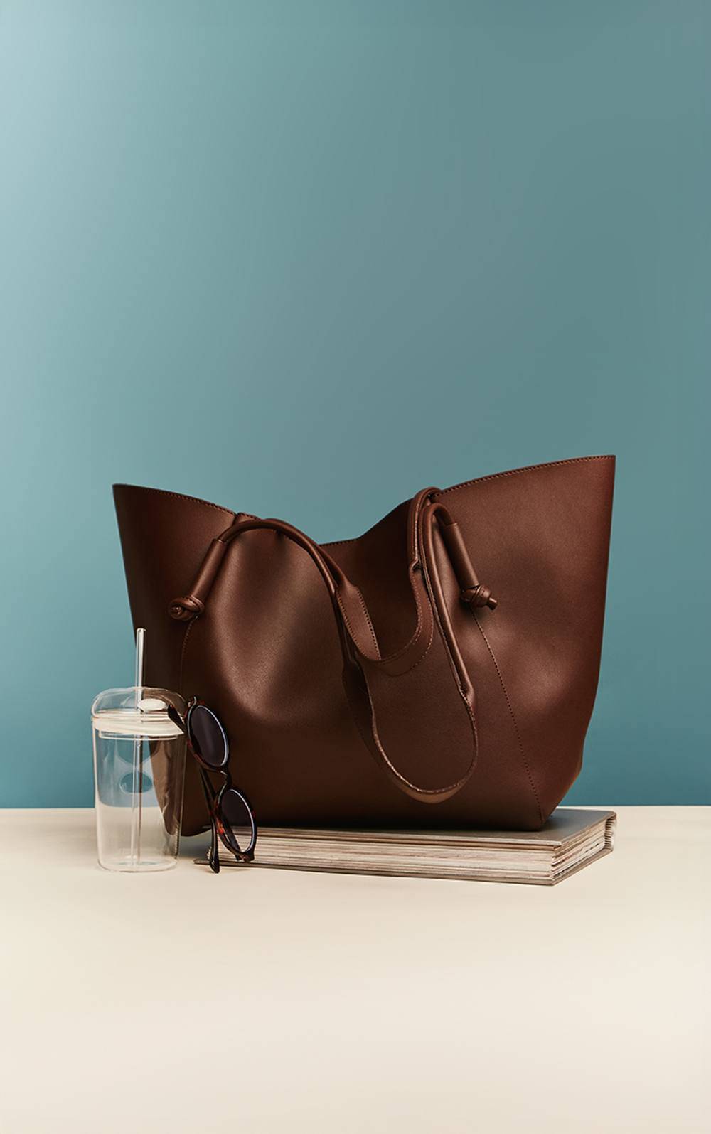 Brown Faux Leather Shopper Tote Bag - brown - One Size