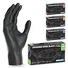 ARNOMED engångshandskar svart extra starka, engångshandskar i M, 50% tjockare nitrilhandskar, 1000 st, puderfria engångshandskar, latexfria gummihandskar, engångshandskar i S, M, L & XL