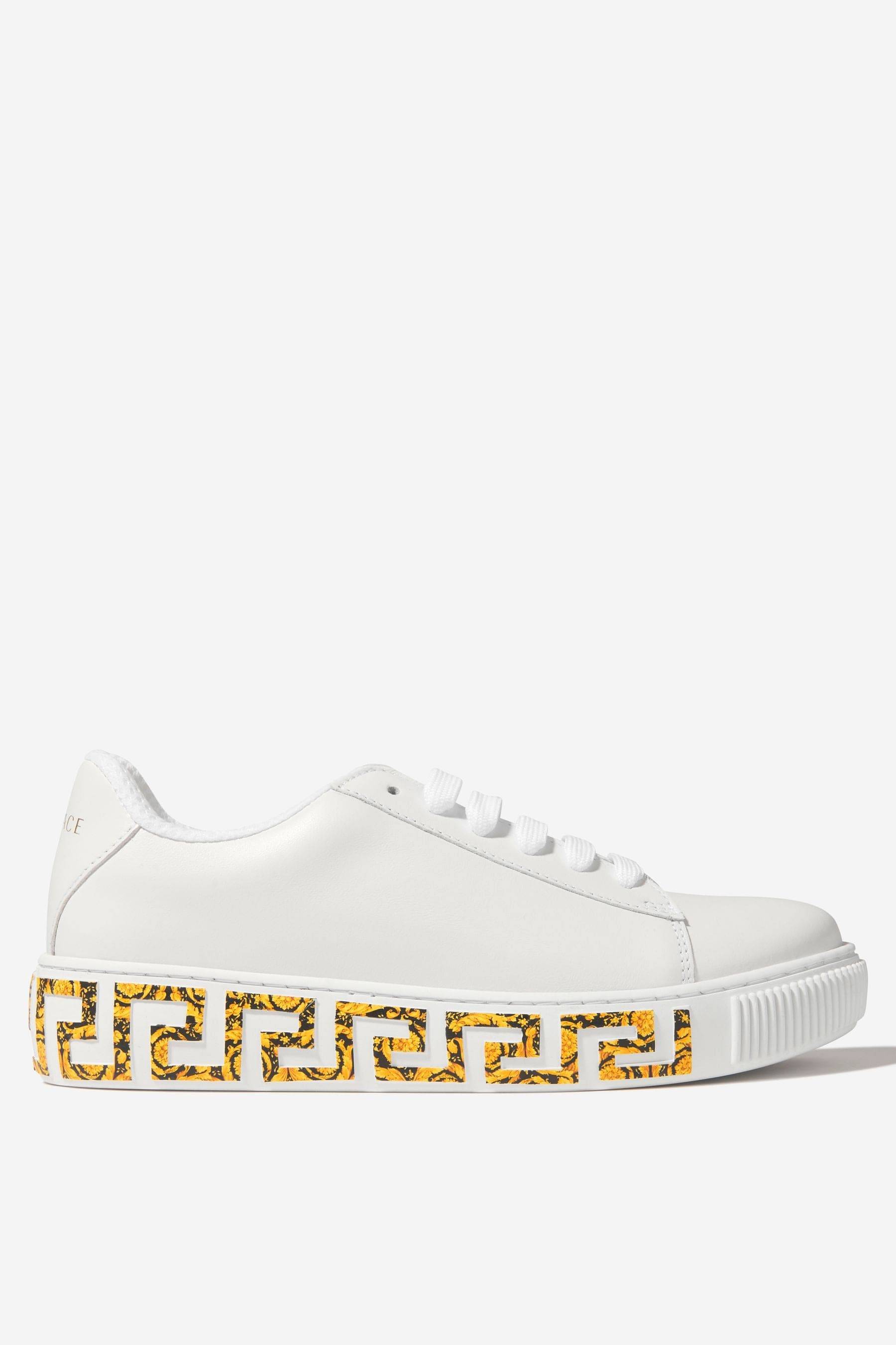 Versace Kids Leather La Greca Trainers - White / EU 36 UK 3