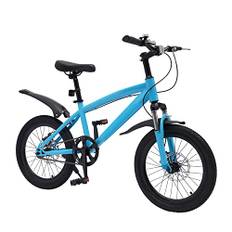 FENNNDS 18 tums barncykel, 5 färger premium mountainbike fully MTB av kolstål cykel för pojkar och flickor och kvinnor och män cyklar för utomhussportutflykter (blå)