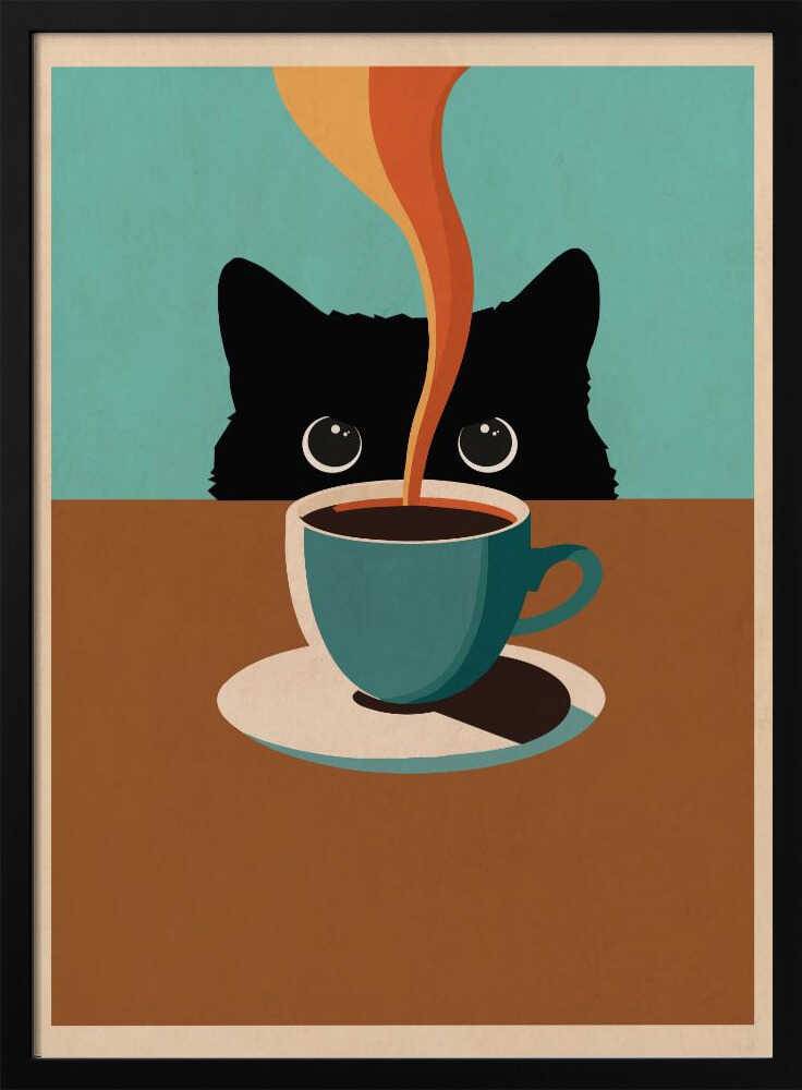Cat & Coffee Poster - 30x40 cm / 12x16″