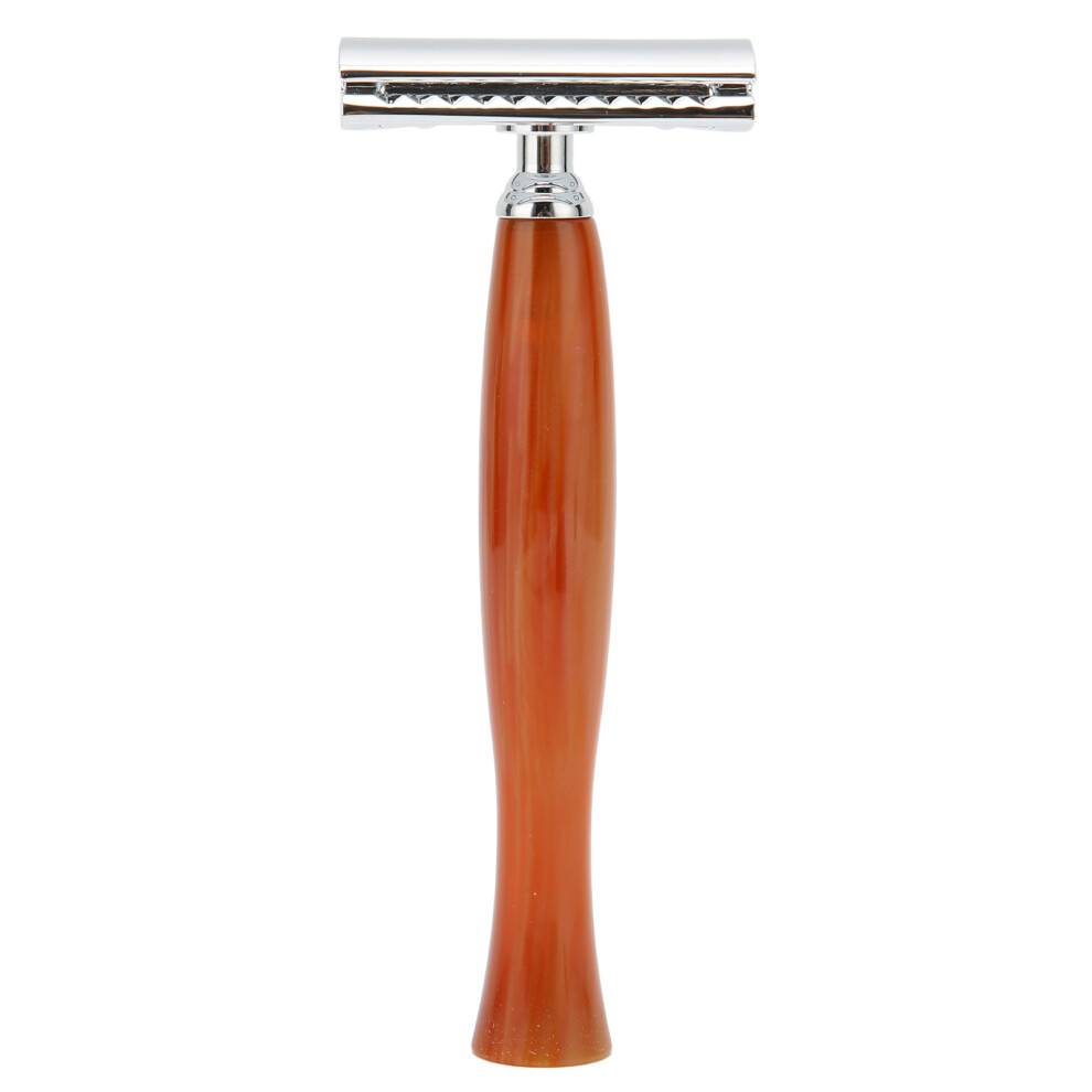 Klassisk dobbeltkantet sikkerhedsbarbermaskine med zinklegering og harpikshåndtag, forebygger hudirritation, skarpe klinger i professionel kvalitet,