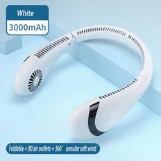 3000 Mah bladlös hängande halsfläkt 360 graders ventilationsfläkt USB uppladdningsbar minikylfläkt Bärbar hopfällbar sporthängande halsfläkt vit
