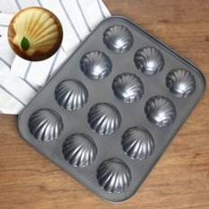 Madeleine tårtform 12 koppar svart högkolstål non-stick metallskal form kök kök bakverktyg