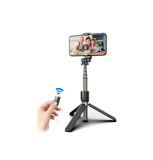 Trådløs Mobil Tripod med Bluetooth Fjernbetjening – Sort - DeLX™