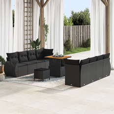 vidaXL 11 delar trädgårdssoffa med kuddar svart poly rattan akacia