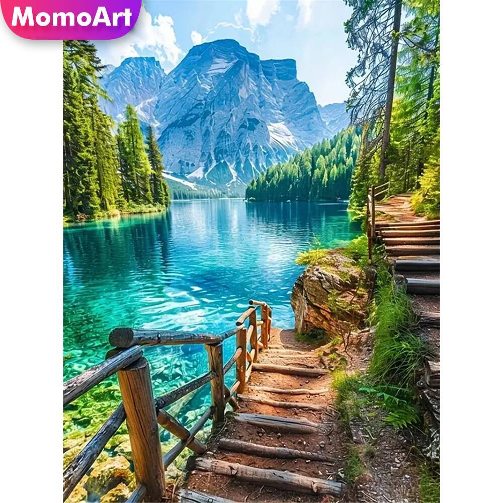 Momoart DIY Diamond Embroidery Mountain New Arrival Painting Lake Landscape Picture Rhinestones River Diamond Mosaic Home Decor