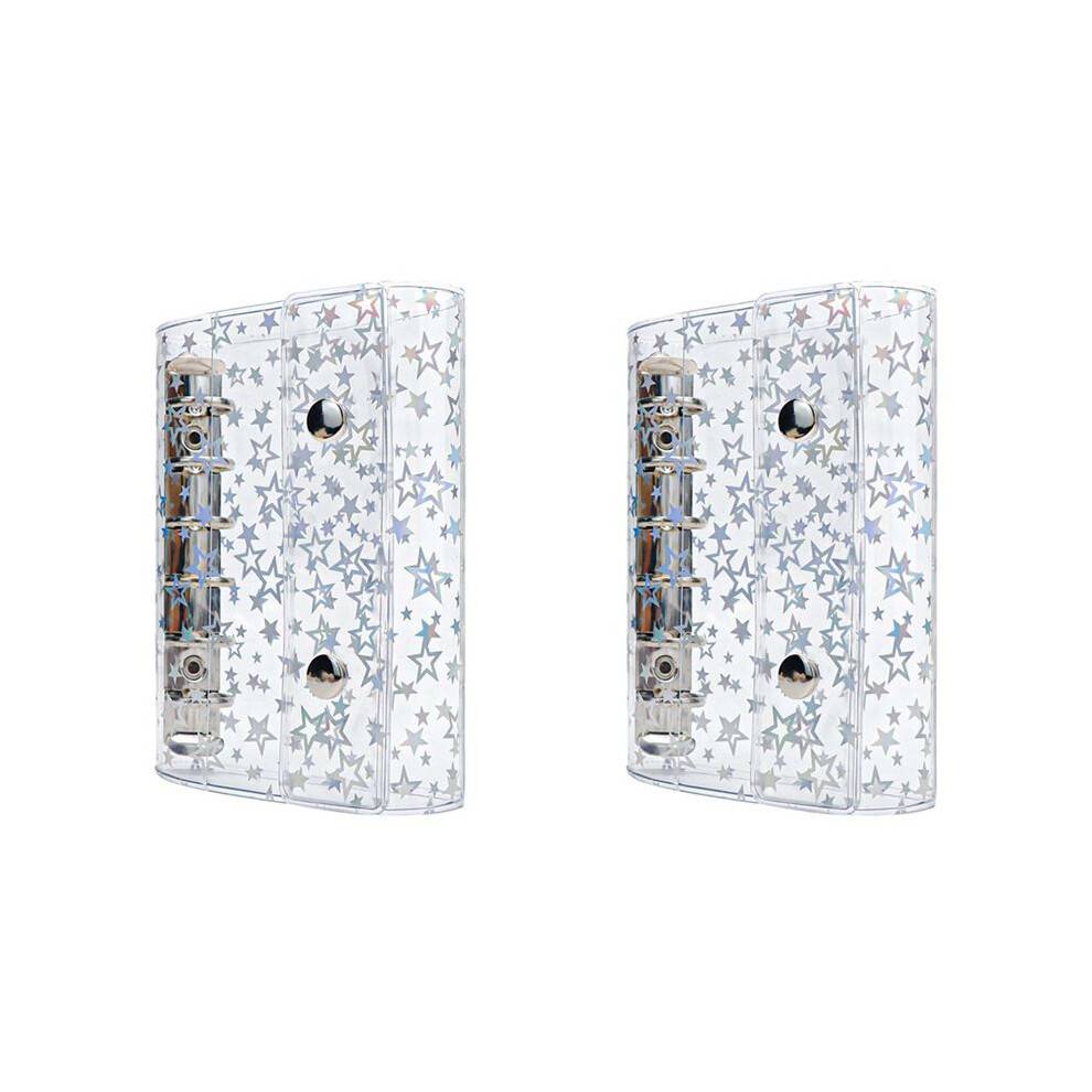 2X A7 Budget Binder Cover Clear PVC 6 Ring Binder Glitter Star Refillable Notebook Shell Protector with 2 Snaps