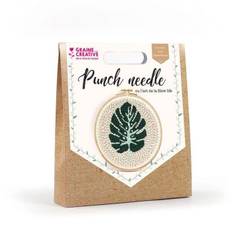 Punch Needle Box - GRACRE - Tropical Leaf - Ø 20 cm - 3 Colors of Wool - Complete Kit