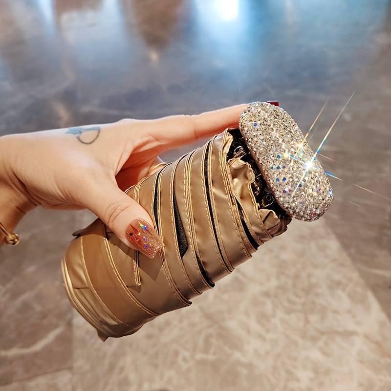 1pc Light Luxury Umbrella With Sparkling Artificial Rhinestones, Portable Folding Umbrella, Creative And Exquisite Sun Umbrella