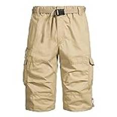 Herrshorts dragsko sommar ledig lätt många fickor utomhus cargoshorts med dragkedja fickor shorts, P-051 kaki, 4XL