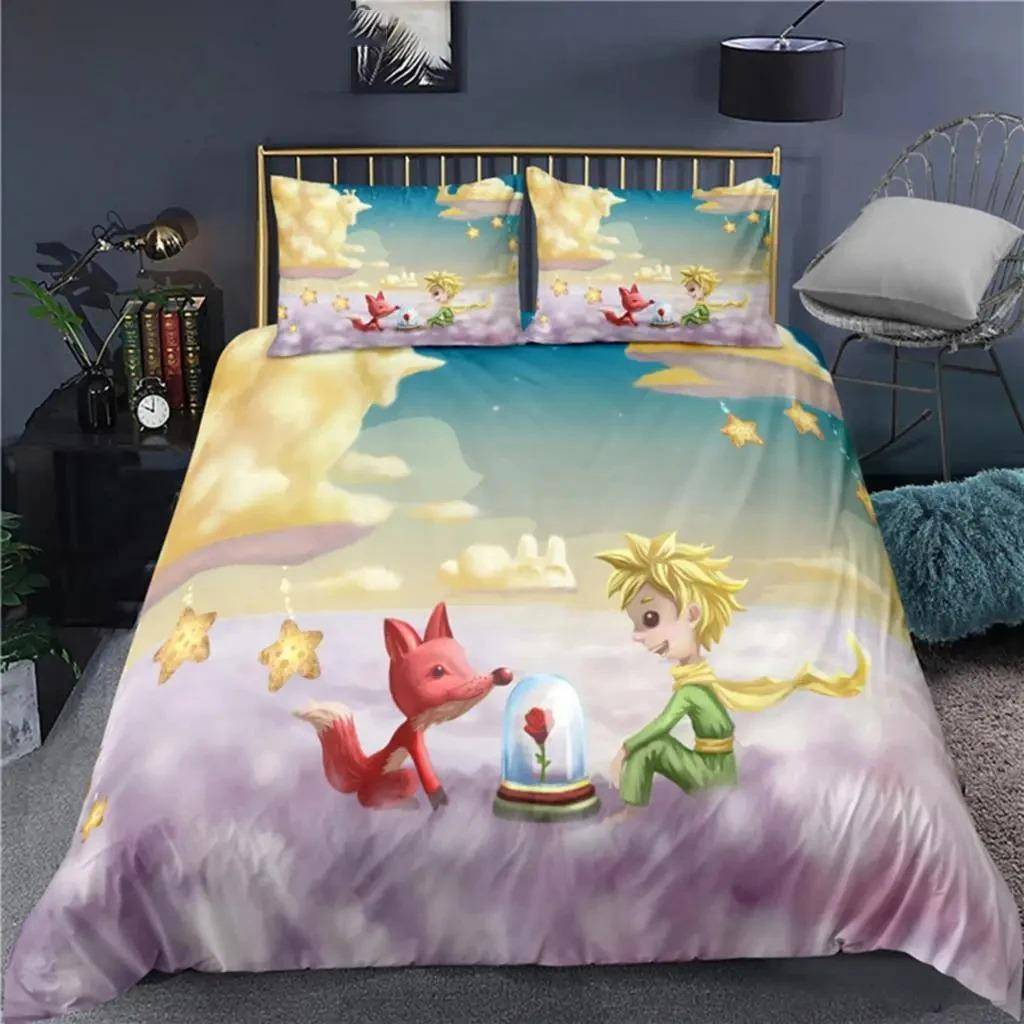 Anime Lilla Prinsen Le Petit Prince Sängkläder Set Pojkar Flickor Twin Queen Size Påslakan Örngott Säng Barn Vuxen US Queen 228x228cm
