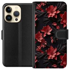 Apple iPhone 14 Pro Sort Tegnebogsetui Intensiva blommor