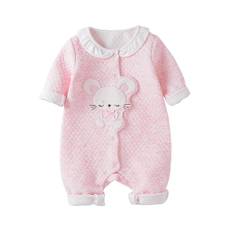 Baby Long Sleeve Cold Weather Newborn Baby Girl Birth Preparation Pink Mouse Pattern 6M Clothes, Romper, Thick, Spring, Autumn, Winter, Clothes,