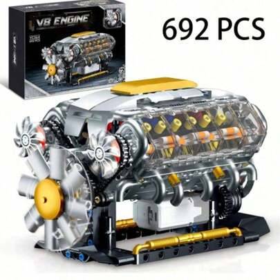 Kreativ superbil V8-motor byggklossleksak, V8-motormodell monteringsleksak, DIY MOC mini V8-motormodellleksak, STEM-monteringsprojekt för vuxna, fysik - Multifärgad (Motor - v8 692PCS)