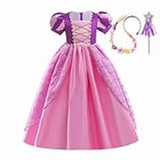 MISS & MR BM Rapunzel kostym set för barn – prinsessklänning flicka prinsesskostym med Rapunzel kostym peruk för födelsedagsfest jul halloween karneval, 3–4 år