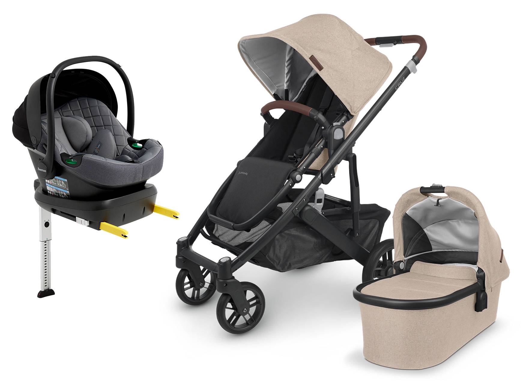 UPPAbaby CRUZ V2 Duovagn inkl. Beemoo Route Babyskydd & Bas, Liam Beige/Mineral Grey