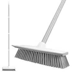 Jubor Golvskrubbborste, 2-i-1 skrapborste med teleskophandtag, golvskrubber med vattenreglage, kvast med styva borst för rengöring av kakel, badrum, terrass, garage, kök, terrass