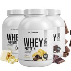 3 x 100% Whey Protein, 1kg - Choco Banana / Chocolate Chunk / Vanilla White Choco