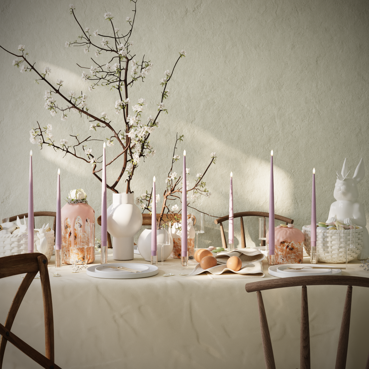LED Ljus Med Lack paket - Lavendel - 4 st 38 cm | 4 st 28 cm