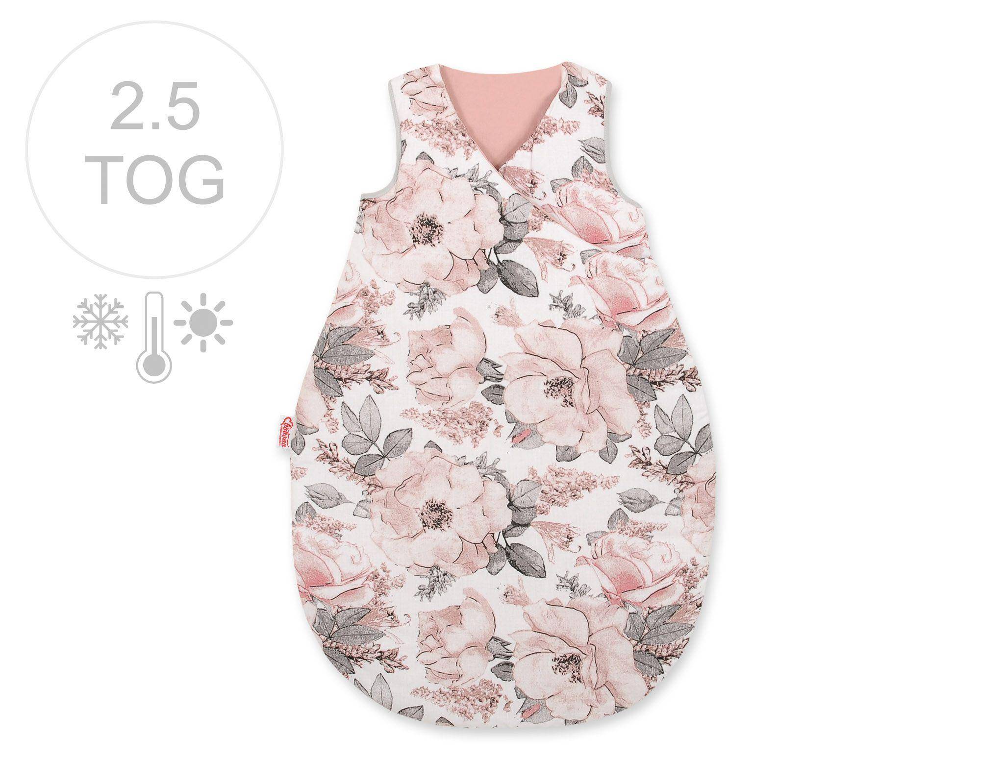Insulated baby sleeping bag for all seasons, 75 cm - sepia roses