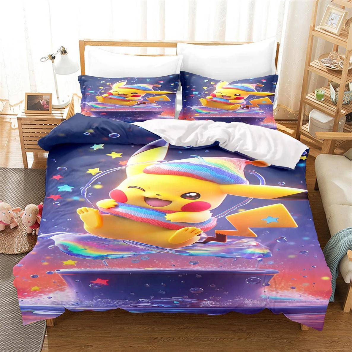 Pokemon 3D Pikachu Påslakan Anime Tryckta Sängkläder För Barn Pojkar Flickor Vuxna Barns Sängkläder Samling Semesterpresent 228x228cm-3pcs