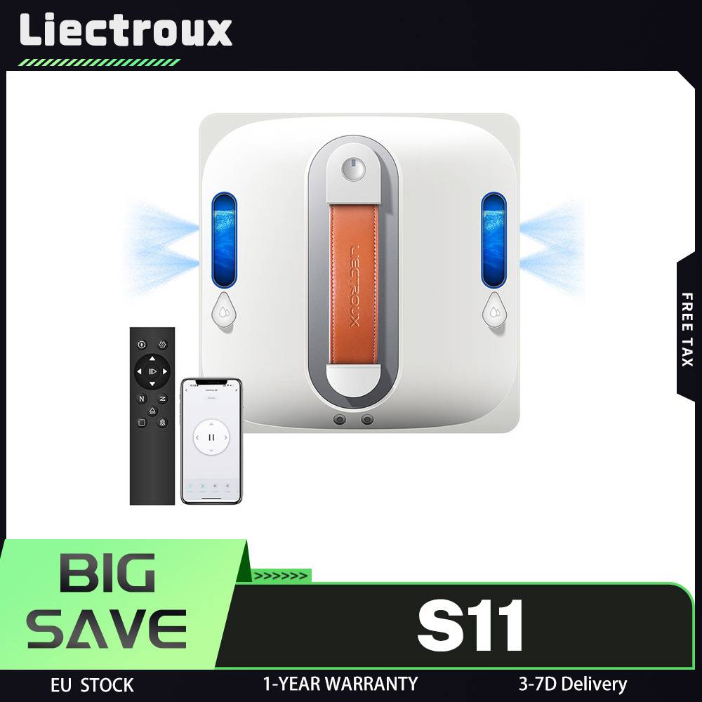Liectroux S11 Window Cleaning Robot, 8000Pa Strong Suction, 4-Way Auto Water Spray, Intelligent Navigation, Multi-Safety System