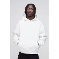 Mens White Oversized Boxy Blanket Stitch Hoodie