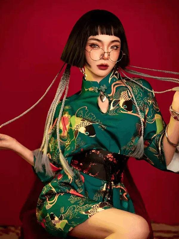 Green Mini Qipao/Cheongsam Dress - L (L)
