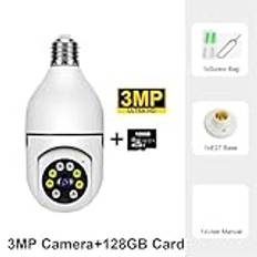 Säkerhetskameror, 5MP E27 Glödlampa Kamera Inomhus Videoövervakning Hemsäkerhetslampa IP-kamera Infraröd Night Vision Trådlöst nätverk Webbkamera(3MP Camera 128G Card)