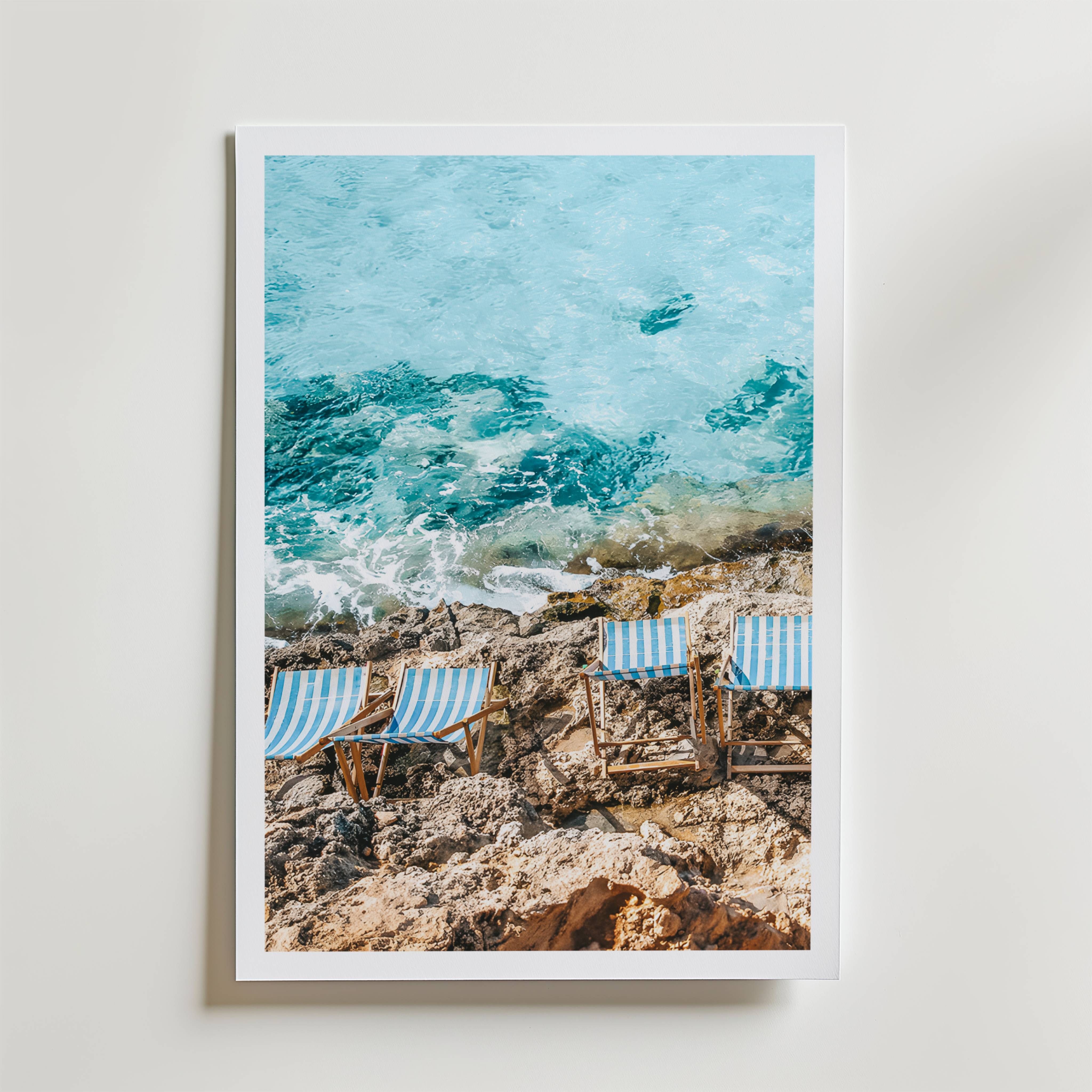 Coastal Striped Chairs Poster - Premium Canvas 50x70 cm