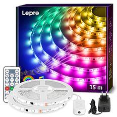 Lepro 15 m musik LED-remsa (2 x 7,5 M), MagicColor LED-remsa, 5050 SMD LED-ränder, 12 V, självhäftande ljusband med fjärrkontroll, flexibel LED-skena, LED ljuskedja för hem, fest, bar