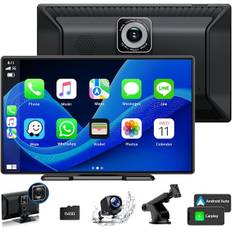9'' Carplay Skærm til Bil med 2.5K Dash Cam, 1080p Bakkamera, Trådløs CarPlay Android Auto Skærm med Mirror Link
