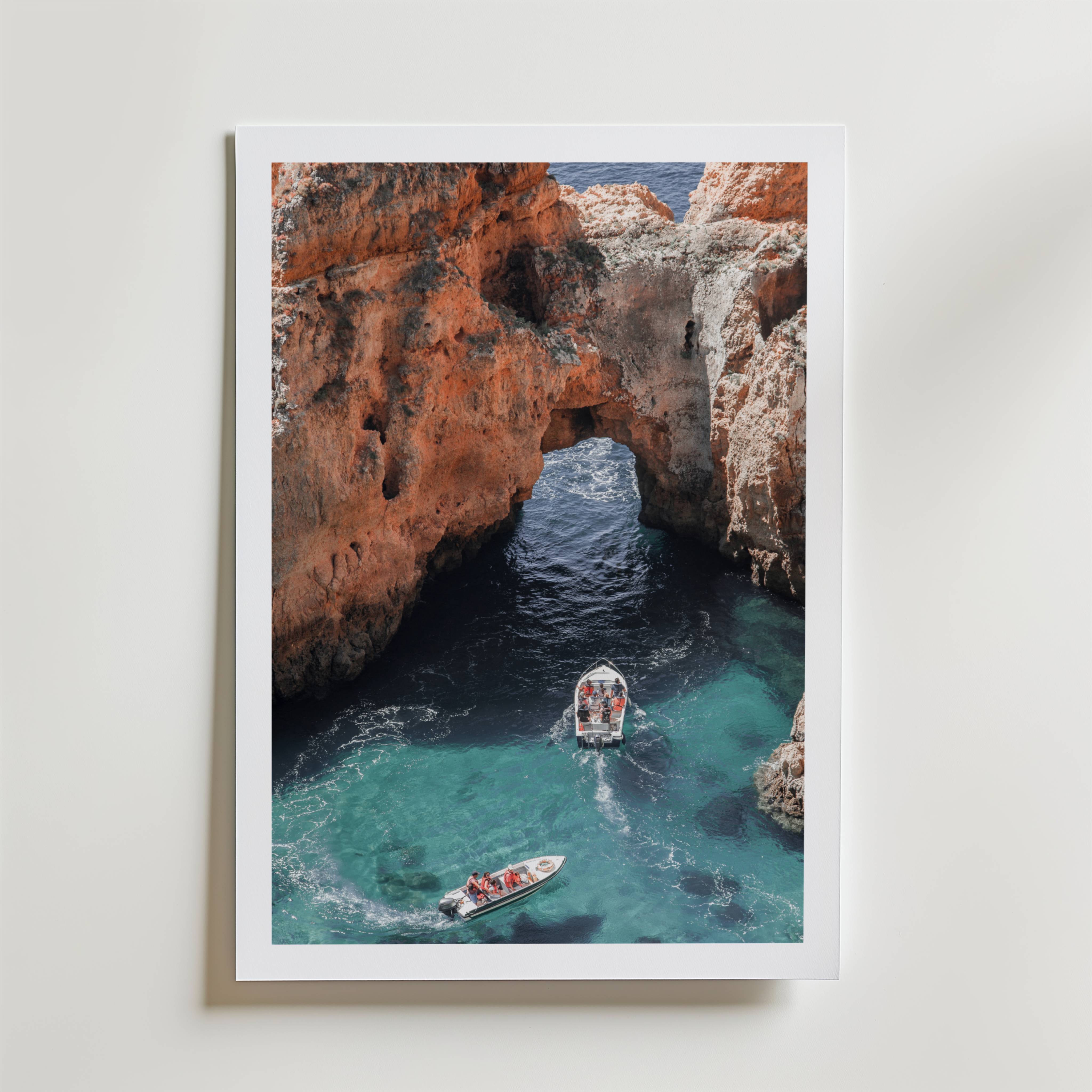Coastal Cave Boats Poster - Premium Canvas 70x100 cm