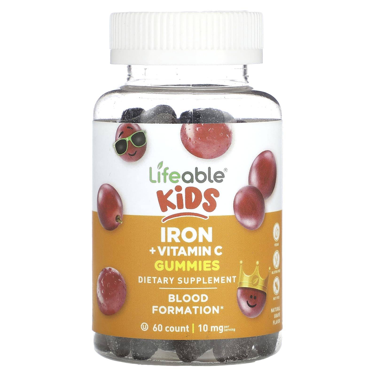 Children's Iron + Vitamin C Gummies, Natural Grape Flavor, 60 Gummies