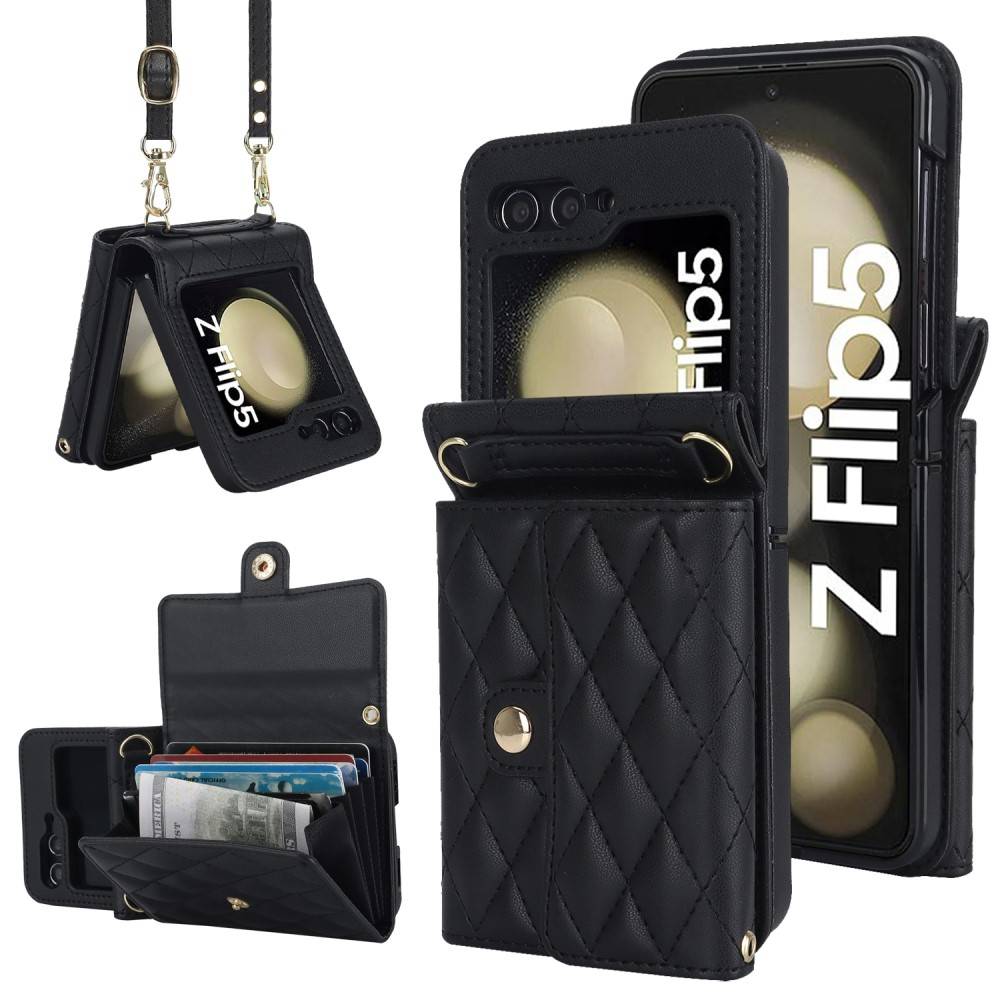 Plånboksväska RFID-skydd Samsung Galaxy Z Flip 5 Quilted Svart