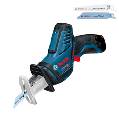 BOSCH GSA 12V-14 (SOLO) Bajonetsav Li-Ion (uden lader) +1x batteri 12V, 3Ah + 2 bajonetsavsklinger