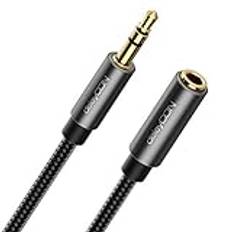 deleyCON 3m Aux-Kabel 3,5mm Förlängning - Ljuduttag Kabel Stereo Förlängningskabel - Bomullskabel & Metallkontakt - Mobiltelefon Smartphone Surfplatta Hörlurar Hi-Fi-Mottagare Fordon