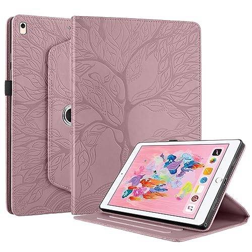 Succtopy skal iPad 9/8/7 (10,2 tum, modell 2021/2020/2019, 9/8/7. generationen) PU-läder 360° roterbart multivinkel läderfodral med stativfunktion och pennhållare skyddsfodral iPad 10,2 tum – roséguld