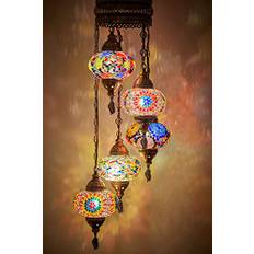 Demmex Turkisk marockansk takkrona i mosaik, hängande lamparmatur, lampa, ljuskrona, belysning, lykta (5 x 16,5 cm (6,5 tum) glober – kabelansluten)