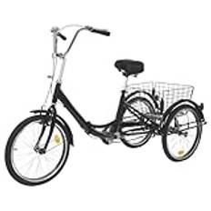 OUKANING Vikbar trehjuling för vuxna 20 tum – 3 hjul cykel med inköpskorg upp till 120 kg lastjusterbar höjd vuxen trehjuling tricycle för vuxna och äldre (svart)