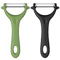 AUAUY 2 st potatisskalare, Y-formade svängbara grönsaksskalare, fruktskalare för kök, halkfritt grepp ergonomiskt handtag, skarpa blad rostfritt stål skalare (grön, svart)