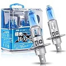 Sidaqi 2 st H1 100 W halogenlampor 12 V superljus xenonvit 6 000 K +150 % ersättning för bil LED-strålkastare glödlampa dimljus körlampa