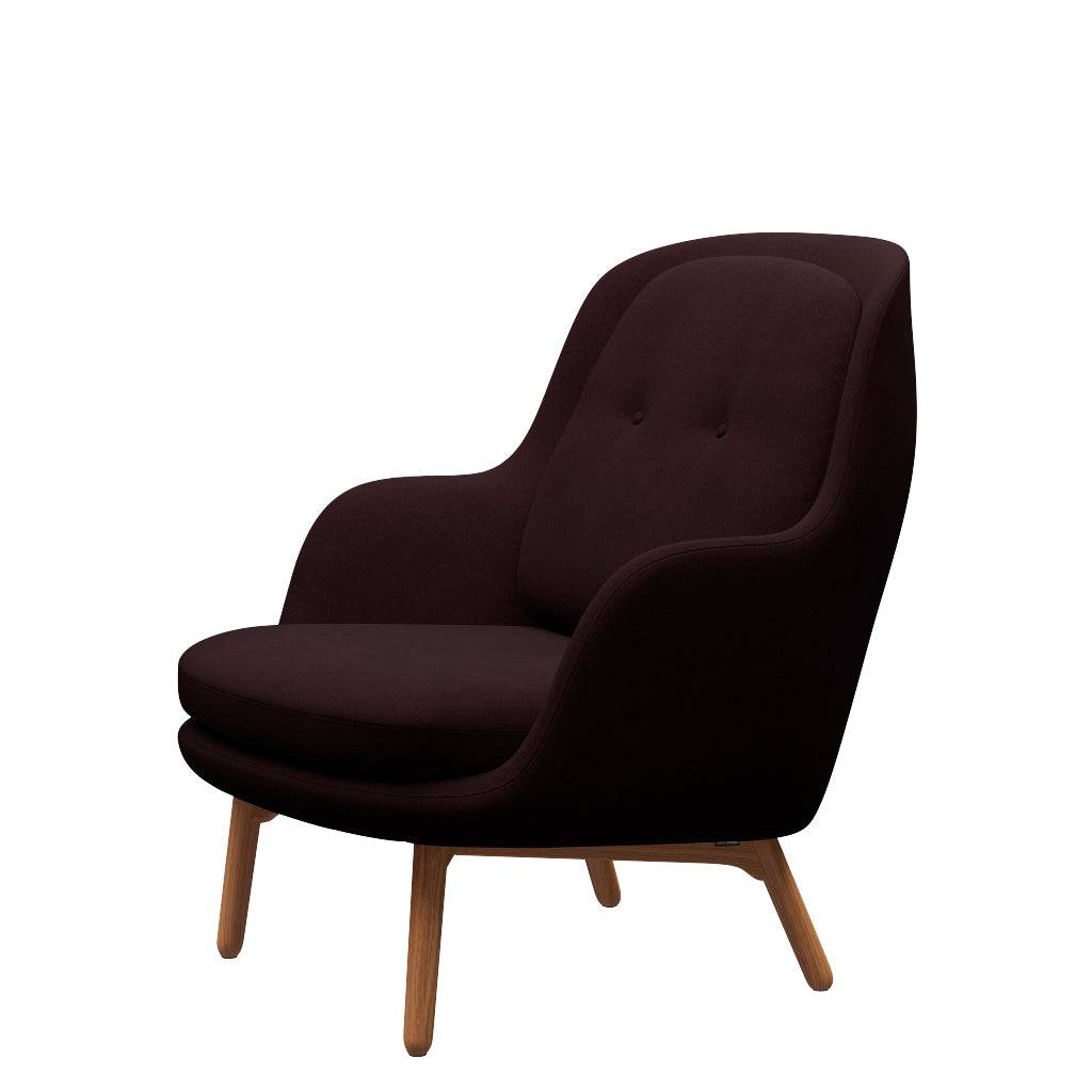 Fri Lænestol m. stel i eg fra Fritz Hansen Christianshavn - 1142 Dark Red Uni - Jacobsen Plus