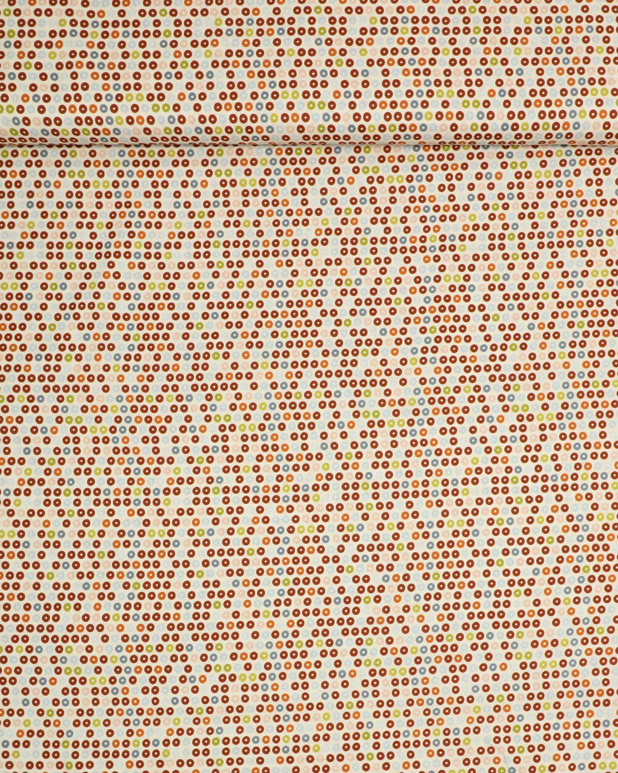 Hvid med farvede cirkler med hul i midten - Patchwork - 100% Bomuld