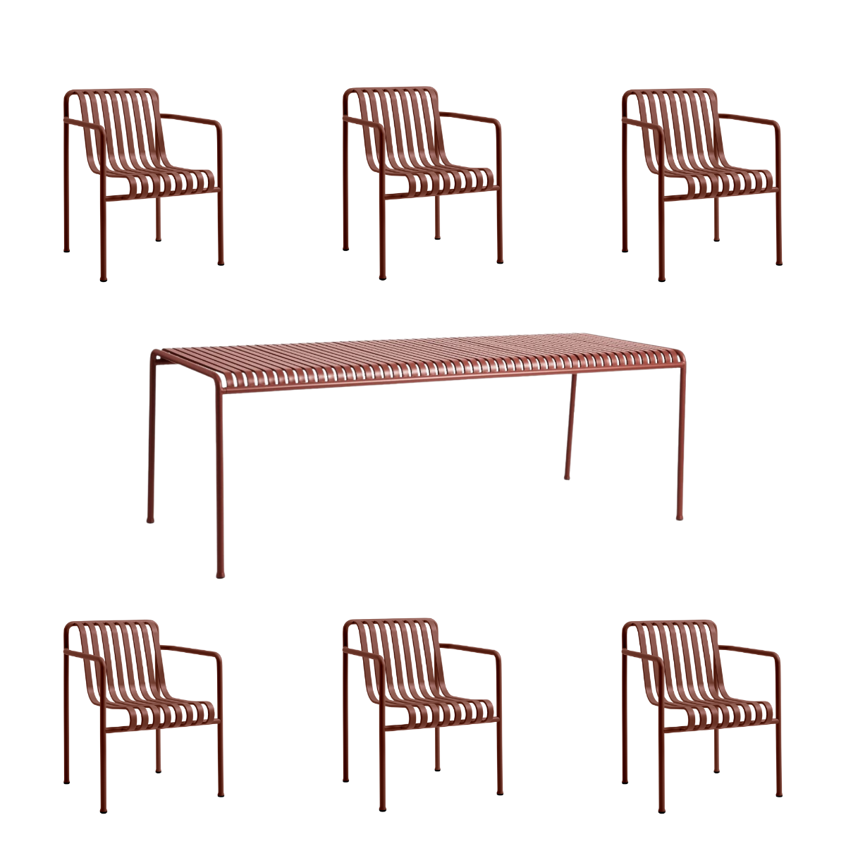HAY Palissade Sæt Table L220 x 6 Palissade Dining Armchair - Iron Red